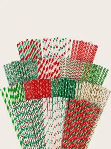 100pk Christmas Paper Straws